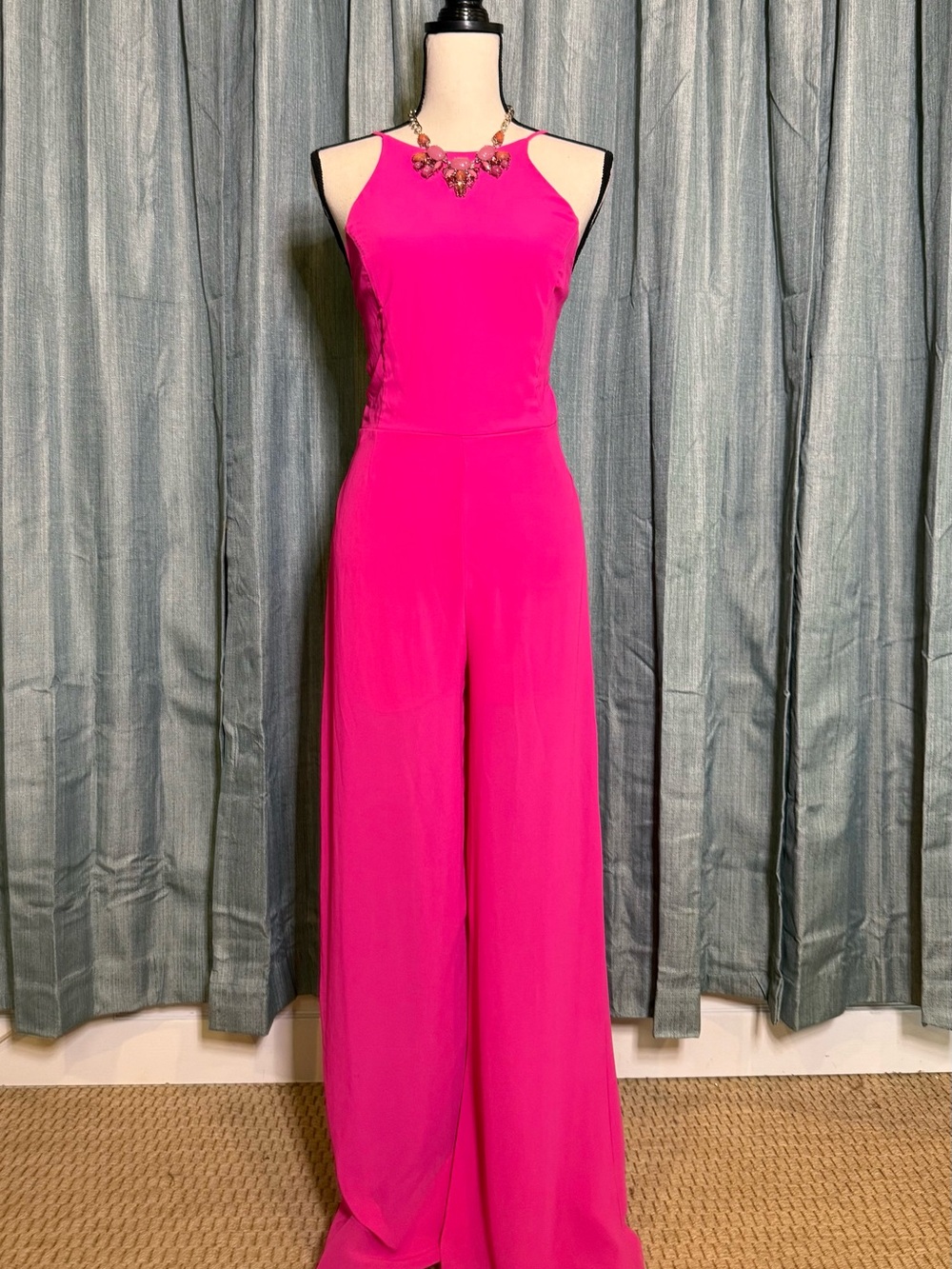 Lush Fuchsia Halter-Neck Wide-Leg Jumpsuit
